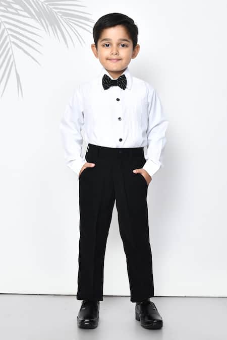 Buy_Petite Pomme_Black Cotton, Polyester Sequins, Embroidery Stripe Embellished Coat Pant Set_Online_at_Aza_Fashions