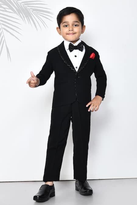 Shop_Petite Pomme_Black Cotton, Polyester Sequins, Embroidery Stripe Embellished Coat Pant Set_Online_at_Aza_Fashions