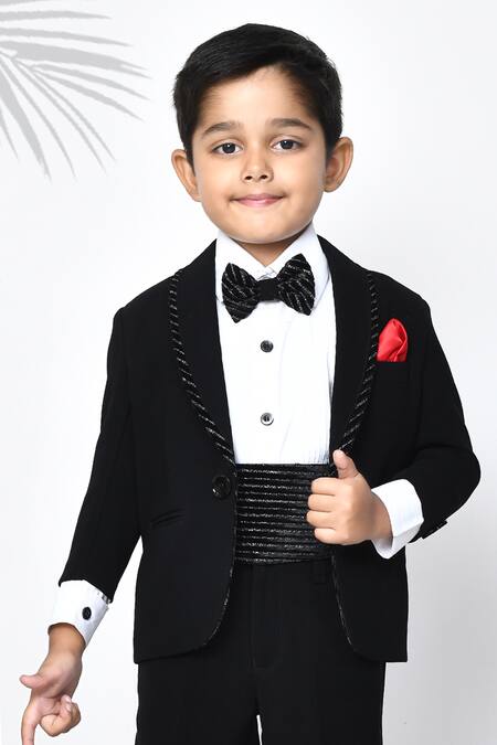 Petite Pomme Black Cotton, Polyester Sequins, Embroidery Stripe Embellished Coat Pant Set at Aza Fashions Petite Pomme_Black Cotton, Polyester Sequins, Embroidery Stripe Embellished Coat Pant Set_at_Aza_Fashions