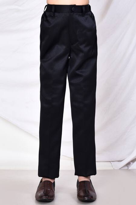 Petite Pomme_Black Cotton, Polyester Brooches Plain Coat Pant Set _Online_at_Aza_Fashions