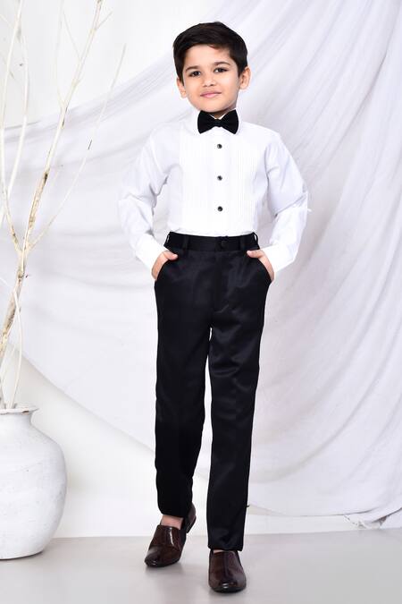 Buy_Petite Pomme_Black Cotton, Polyester Brooches Plain Coat Pant Set _Online_at_Aza_Fashions
