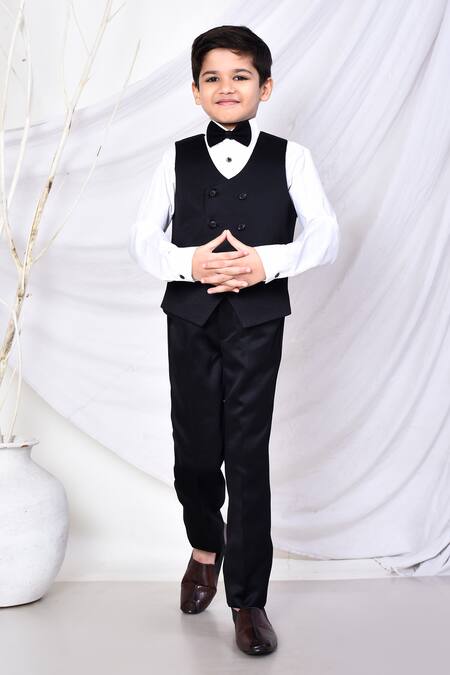 Shop_Petite Pomme_Black Cotton, Polyester Brooches Plain Coat Pant Set _Online_at_Aza_Fashions