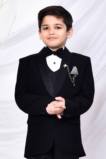 Buy_Petite Pomme_Black Cotton, Polyester Brooches Plain Coat Pant Set 