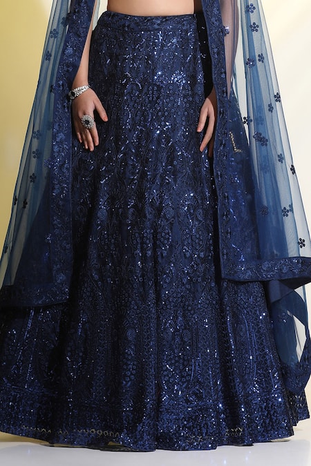 Buy Meenagurnam Blue Net, Linen Sequins, Cut Work Floral Embroidered Lehenga Blouse Set Online at Aza Fashions Buy_Meenagurnam_Blue Net, Linen Sequins, Cut Work Floral Embroidered Lehenga Blouse Set _Online_at_Aza_Fashions