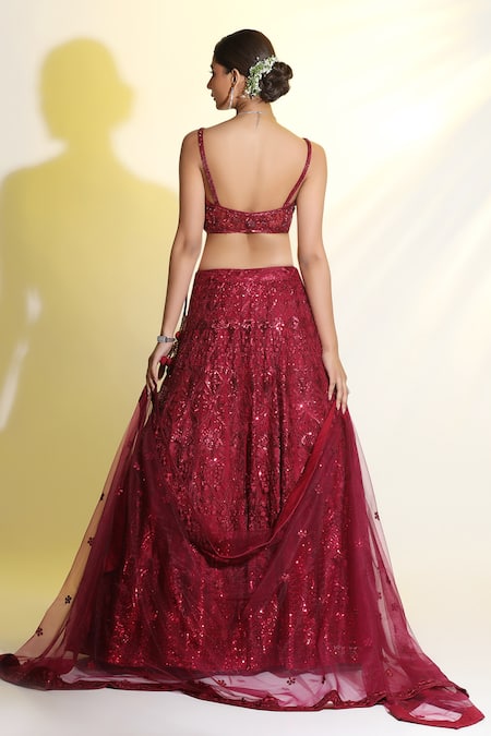 Meenagurnam Floral Sequin Embroidered Lehenga Set 