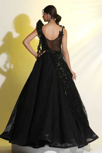 Meenagurnam Sequin Glitter Embellished Draped Ball Gown 