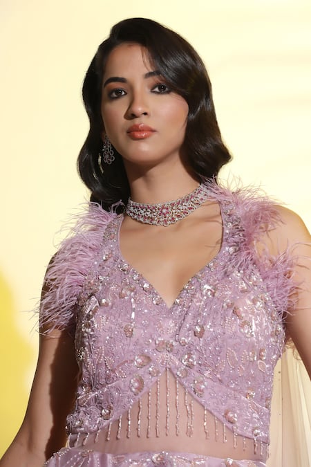 Buy Meenagurnam Purple Net Hand Embroidered Cutdana Plunge Neck Ball Gown Online at Aza Fashions Buy_Meenagurnam_Purple Net Hand Embroidered Cutdana Plunge Neck Ball Gown _Online_at_Aza_Fashions