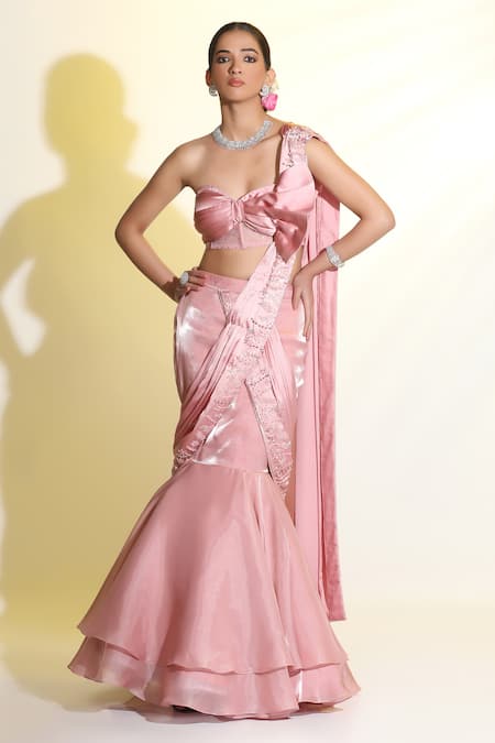 MeenaGurnam Mermaid Draped Skirt Saree With Corset Blouse 