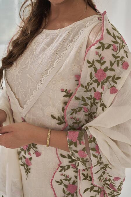 Buy_Naaz By Noor_Off White Organza, Chanderi Embroidery Gulabsa Baano Thread Kurta Sharara Set _Online_at_Aza_Fashions