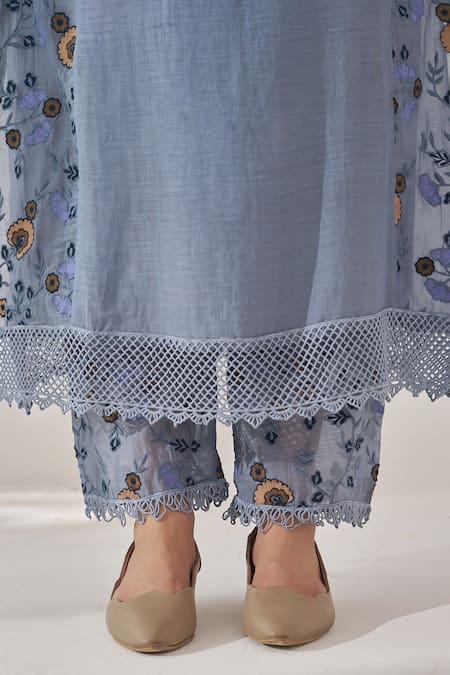 Naaz By Noor Blue Cotton, Organza Embroidery Round Neck Muskaan Baano Kalidar Kurta Set Online at Aza Fashions Naaz By Noor_Blue Cotton, Organza Embroidery Round Neck Muskaan Baano Kalidar Kurta Set _Online_at_Aza_Fashions