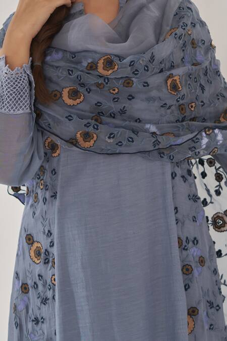 Shop Naaz By Noor Blue Cotton, Organza Embroidery Round Neck Muskaan Baano Kalidar Kurta Set Online at Aza Fashions Shop_Naaz By Noor_Blue Cotton, Organza Embroidery Round Neck Muskaan Baano Kalidar Kurta Set _Online_at_Aza_Fashions