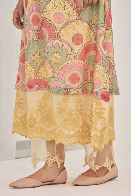 Buy Naaz By Noor Yellow Cotton, Organza, Chanderi Embroidery Noor Baano Printed Kurta Pant Set Online at Aza Fashions Buy_Naaz By Noor_Yellow Cotton, Organza, Chanderi Embroidery Noor Baano Printed Kurta Pant Set _Online_at_Aza_Fashions