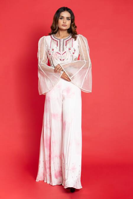 Buy Aurouss Pink Muslin Sequins Round Neck Resham Embroidered Bodice Jumpsuit Online at Aza Fashions Buy_Aurouss_Pink Muslin Sequins Round Neck Resham Embroidered Bodice Jumpsuit _Online_at_Aza_Fashions