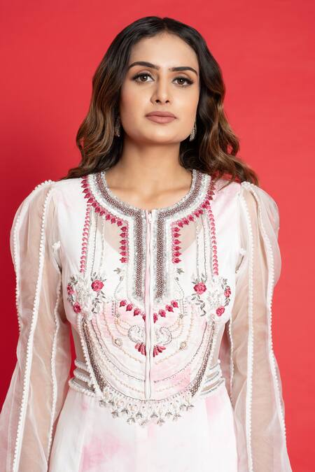 Aurouss Pink Muslin Sequins Round Neck Resham Embroidered Bodice Jumpsuit at Aza Fashions Aurouss_Pink Muslin Sequins Round Neck Resham Embroidered Bodice Jumpsuit _at_Aza_Fashions