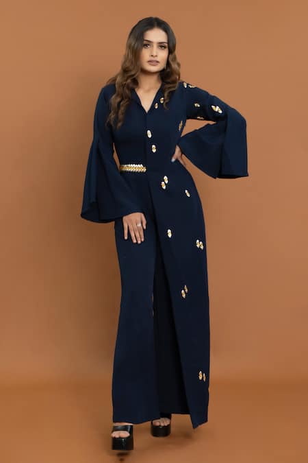 Aurouss Stone Embellished Overlap Panel Jumpsuit 