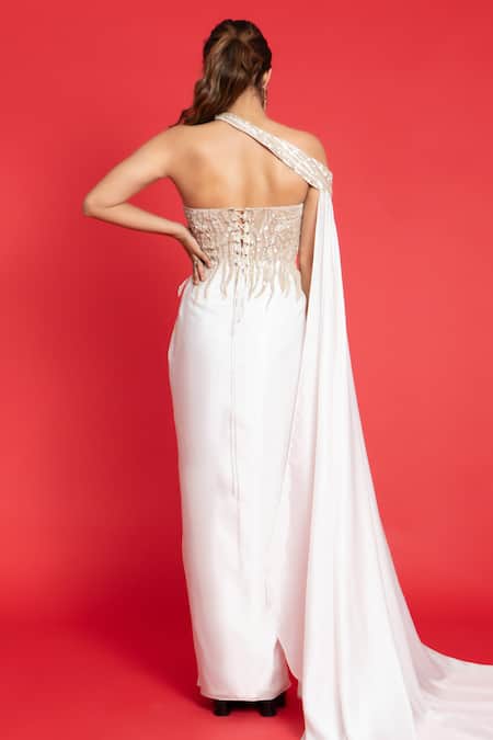 Aurouss Solid Pre-Draped Saree Set With Sequin Embroidered Corset 