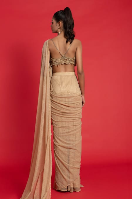 Aurouss Pre-Draped Saree With Hand Embroidered Blouse 
