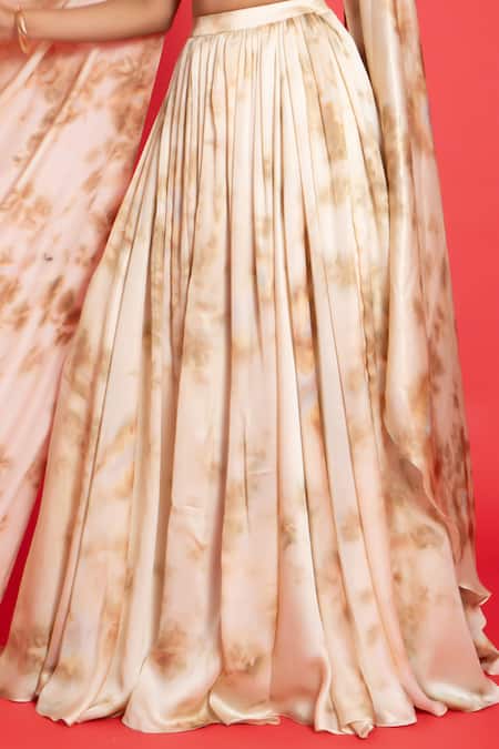 Aurouss_Gold Georgette Sequins, Cut Work Mug Dye Print Lehenga With Embroidered Blouse _Online_at_Aza_Fashions