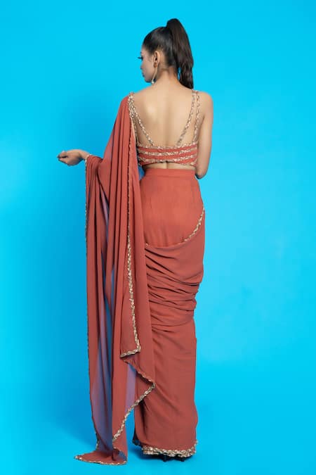 Aurouss Pre-Draped Saree With Sequin Work Blouse 