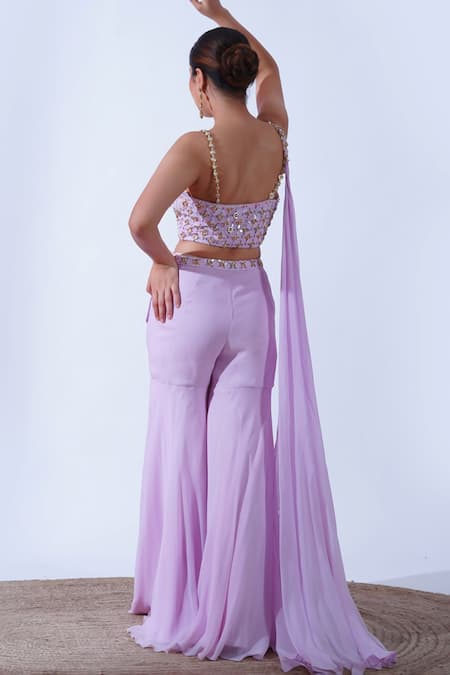 Buy Aurouss Purple Georgette Persian Ring Bloom Embroidered Blouse With Sharara Pant Online at Aza Fashions Buy_Aurouss_Purple Georgette Persian Ring Bloom Embroidered Blouse With Sharara Pant _Online_at_Aza_Fashions