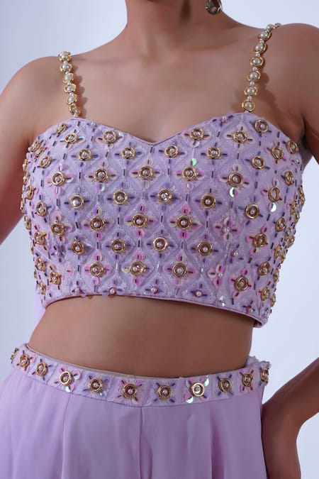 Shop Aurouss Purple Georgette Persian Ring Bloom Embroidered Blouse With Sharara Pant Online at Aza Fashions Shop_Aurouss_Purple Georgette Persian Ring Bloom Embroidered Blouse With Sharara Pant _Online_at_Aza_Fashions