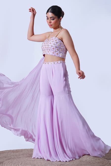 Aurouss Purple Georgette Persian Ring Bloom Embroidered Blouse With Sharara Pant at Aza Fashions Aurouss_Purple Georgette Persian Ring Bloom Embroidered Blouse With Sharara Pant _at_Aza_Fashions