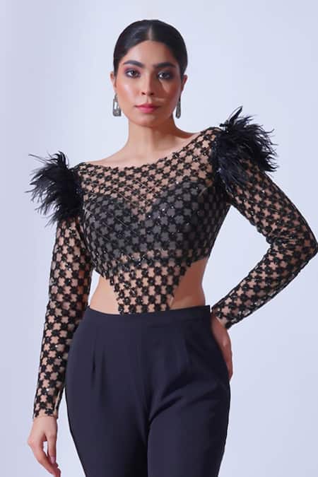 Buy Aurouss Black Silk, Tulle, Brocade, Piya Cutdana Fleur Jaal Bodysuit With Bootcut Pant Online at Aza Fashions Buy_Aurouss_Black Silk, Tulle, Brocade, Piya Cutdana Fleur Jaal Bodysuit With Bootcut Pant _Online_at_Aza_Fashions