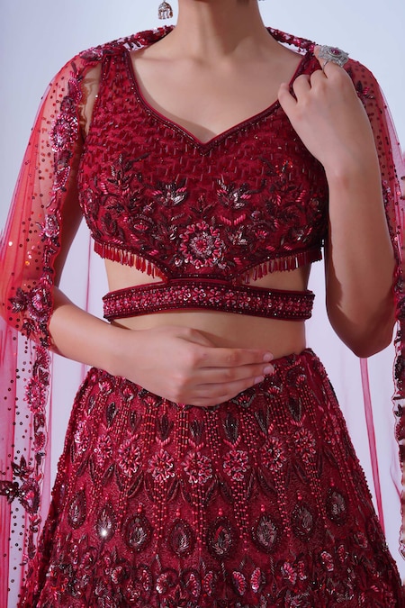 Sabyasachi inspired Red Bridal lehenga choli with soft net Dupatta | I –  Vara Vastram