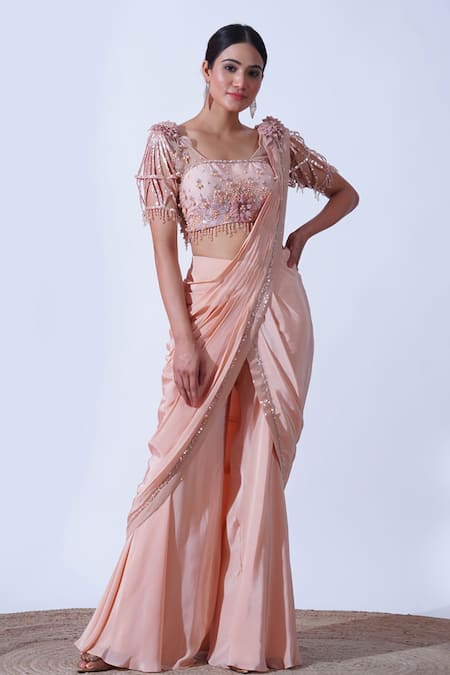 Aurouss Vedika Embellished Border Palazzo Saree Set 