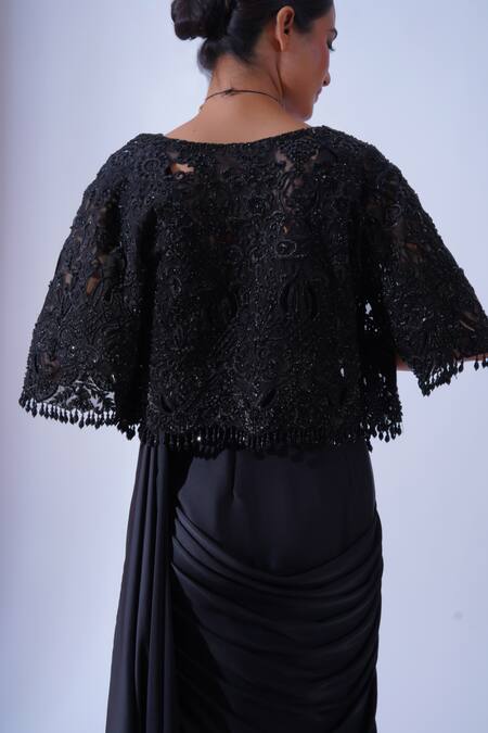 Buy Aurouss Black Crystal Helix Embellished Cutwork Cape Online at Aza Fashions Buy_Aurouss_Black Crystal Helix Embellished Cutwork Cape _Online_at_Aza_Fashions
