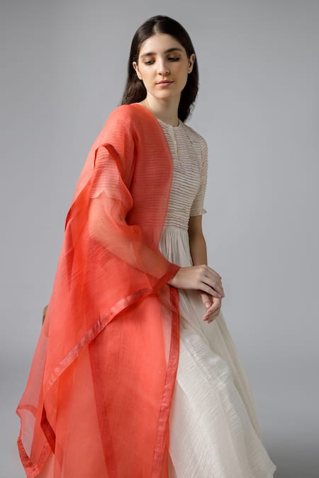 Shop Bihart Off White Cotton, Silk, Organza Embroidery Round Pintuck Anarkali Trouser Set at Aza Fashions Shop_Bihart_Off White Cotton, Silk, Organza Embroidery Round Pintuck Anarkali Trouser Set _at_Aza_Fashions