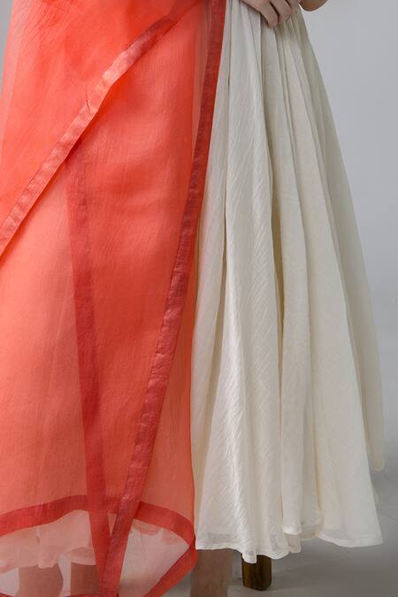 Bihart Off White Cotton, Silk, Organza Embroidery Round Pintuck Anarkali Trouser Set Online at Aza Fashions Bihart_Off White Cotton, Silk, Organza Embroidery Round Pintuck Anarkali Trouser Set _Online_at_Aza_Fashions