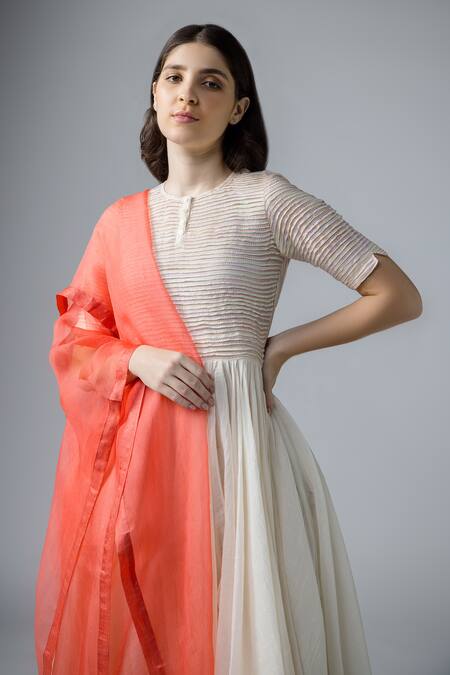 Buy Bihart Off White Cotton, Silk, Organza Embroidery Round Pintuck Anarkali Trouser Set Online at Aza Fashions Buy_Bihart_Off White Cotton, Silk, Organza Embroidery Round Pintuck Anarkali Trouser Set _Online_at_Aza_Fashions