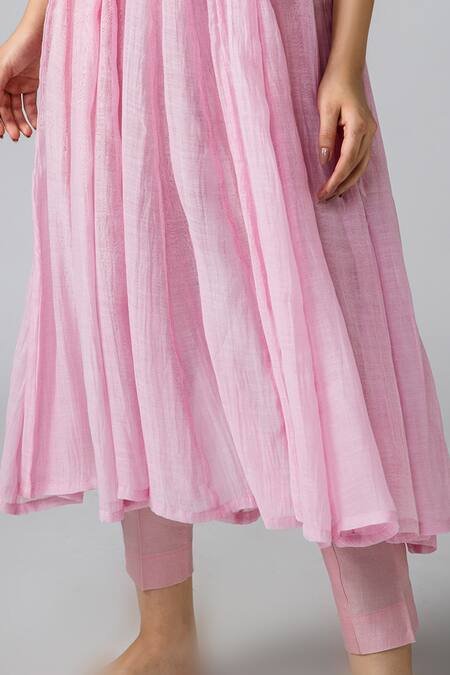 Bihart Pink , Satin, Silk Round Neck Solid Anarkali Trouser Set Online at Aza Fashions Bihart_Pink , Satin, Silk Round Neck Solid Anarkali Trouser Set _Online_at_Aza_Fashions