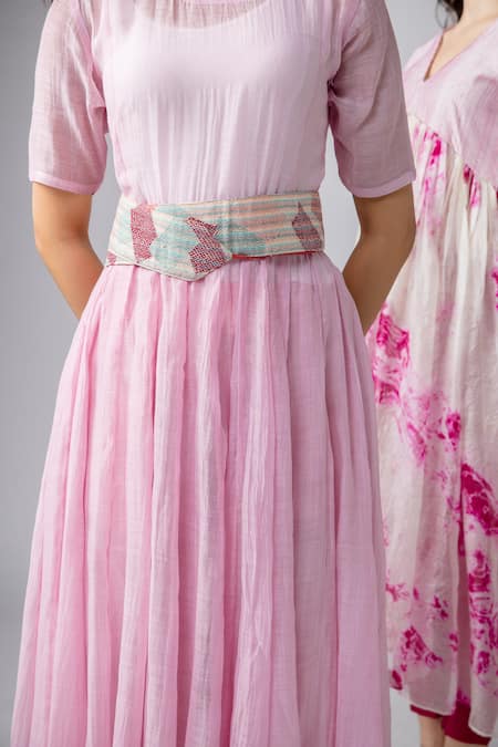 Bihart Pink , Satin, Silk Round Neck Solid Anarkali Trouser Set at Aza Fashions Bihart_Pink , Satin, Silk Round Neck Solid Anarkali Trouser Set _at_Aza_Fashions