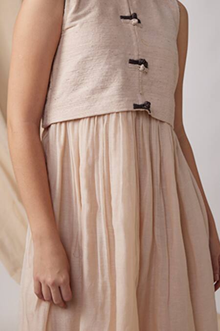 Buy Bihart Off White Cotton, Silk Round Neck Plain Dress Online at Aza Fashions Buy_Bihart_Off White Cotton, Silk Round Neck Plain Dress _Online_at_Aza_Fashions