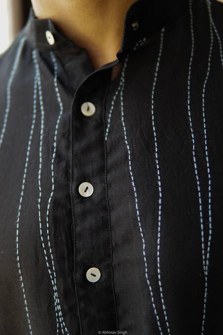 Buy Bihart Black Cotton, Silk Embroidery Asymmetric Stripe Threadwork Kurta Online at Aza Fashions Buy_Bihart_Black Cotton, Silk Embroidery Asymmetric Stripe Threadwork Kurta _Online_at_Aza_Fashions