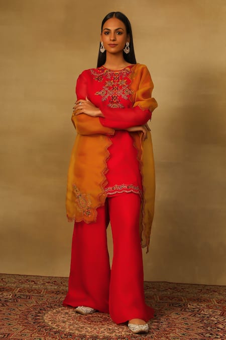 Neha Poddar Floral Embroidered Kurta Flared Pant Set 