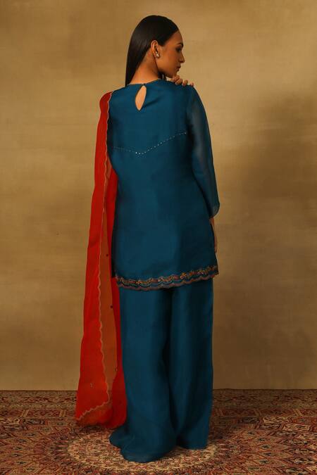 Neha Poddar Flower Embroidered Kurta Flared Pant Set 