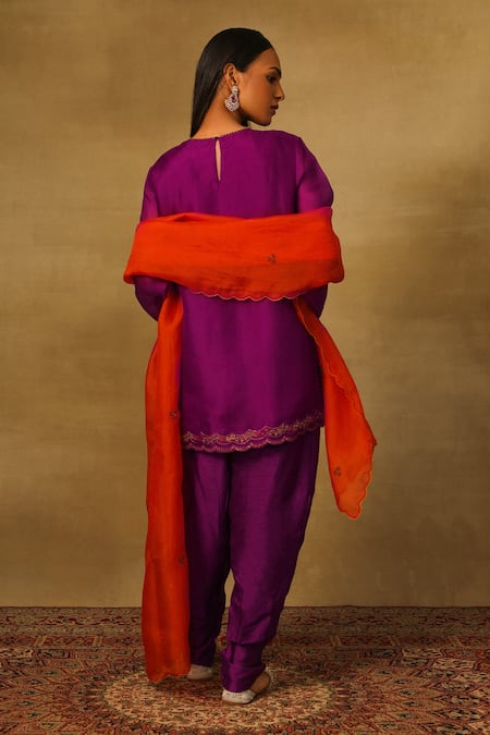 Neha Poddar Dabka Embroidered Kurta Pleated Pant Set 