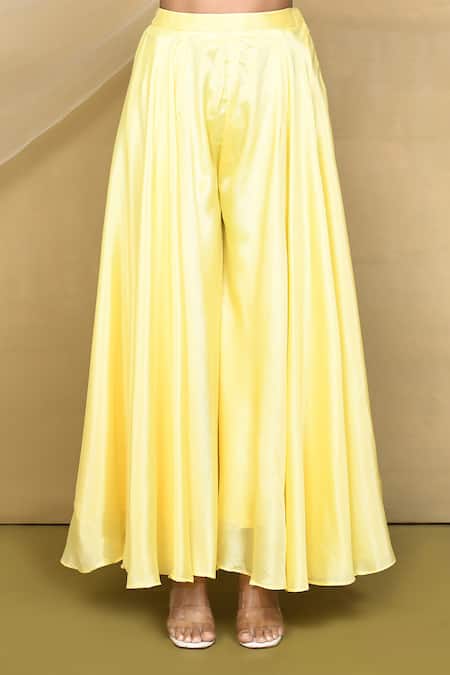 Samyukta Singhania_Yellow Silk, Georgette, Crepe Sequins, Zari V-neck Embroidered Kurta Palazzo Set _Online_at_Aza_Fashions