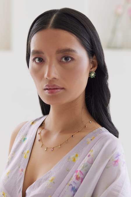 Surmaye_Purple Handloom Cotton Picnic Daydream Floral Print Saree _at_Aza_Fashions