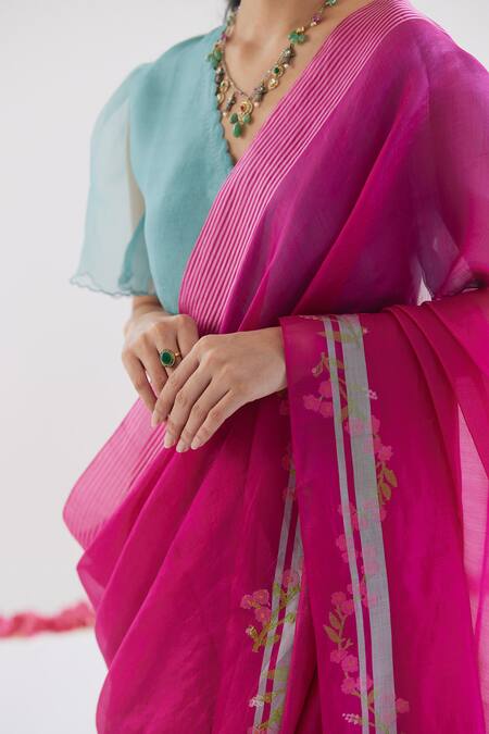 Buy_Surmaye_Pink Silk Embroidery Nostalgic Embrace Jamdani Saree _Online_at_Aza_Fashions