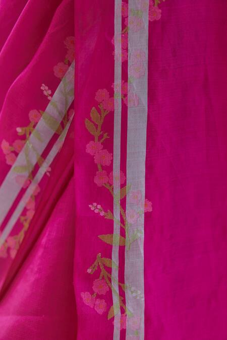 Shop_Surmaye_Pink Silk Embroidery Nostalgic Embrace Jamdani Saree _Online_at_Aza_Fashions
