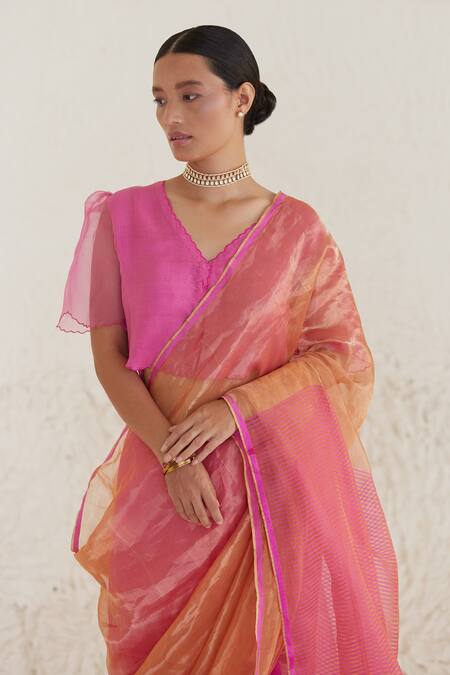 Surmaye Pink Handloom Cotton Cheer Handwoven Dual Shaded Saree at Aza Fashions Surmaye_Pink Handloom Cotton Cheer Handwoven Dual Shaded Saree_at_Aza_Fashions