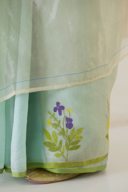 Surmaye Green Silk, Organza Embroidery Adore Floral Jamdani Saree at Aza Fashions Surmaye_Green Silk, Organza Embroidery Adore Floral Jamdani Saree _at_Aza_Fashions