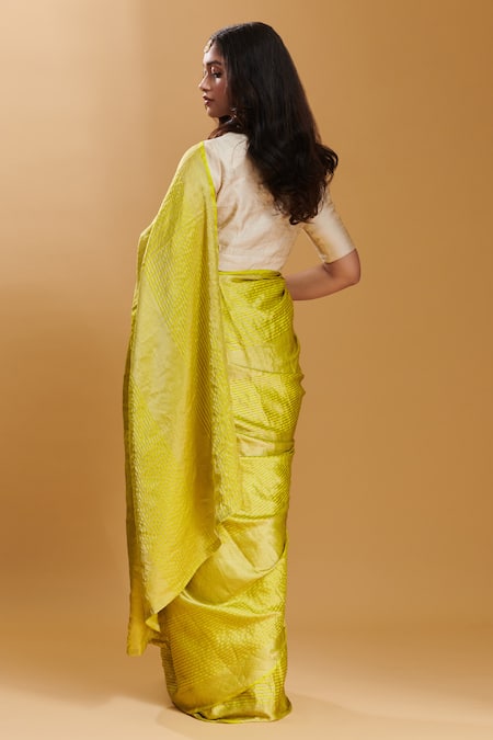 Shop Surmaye Yellow Handloom Cotton Striped Handwoven Rippled Saree at Aza Fashions Shop_Surmaye_Yellow Handloom Cotton Striped Handwoven Rippled Saree _at_Aza_Fashions