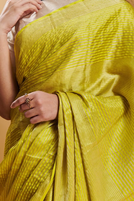 Buy Surmaye Yellow Handloom Cotton Striped Handwoven Rippled Saree Online at Aza Fashions Buy_Surmaye_Yellow Handloom Cotton Striped Handwoven Rippled Saree _Online_at_Aza_Fashions