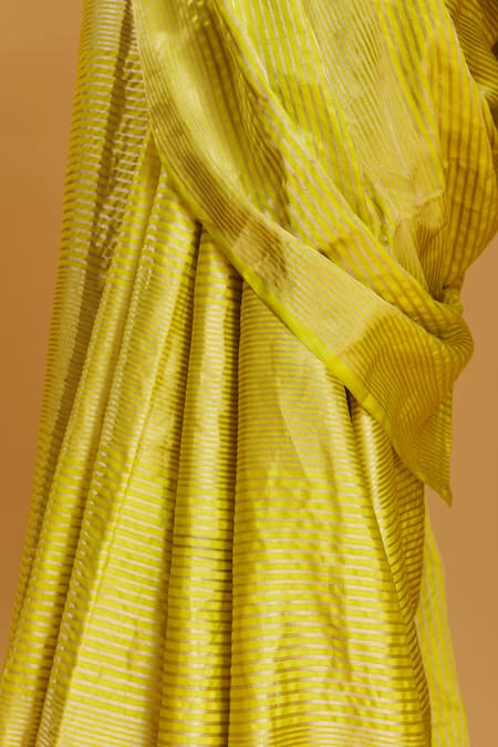 Shop Surmaye Yellow Handloom Cotton Striped Handwoven Rippled Saree Online at Aza Fashions Shop_Surmaye_Yellow Handloom Cotton Striped Handwoven Rippled Saree _Online_at_Aza_Fashions