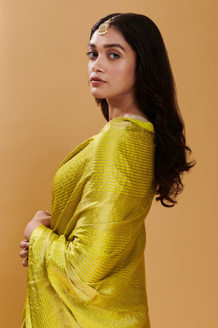 Surmaye Yellow Handloom Cotton Striped Handwoven Rippled Saree at Aza Fashions Surmaye_Yellow Handloom Cotton Striped Handwoven Rippled Saree _at_Aza_Fashions